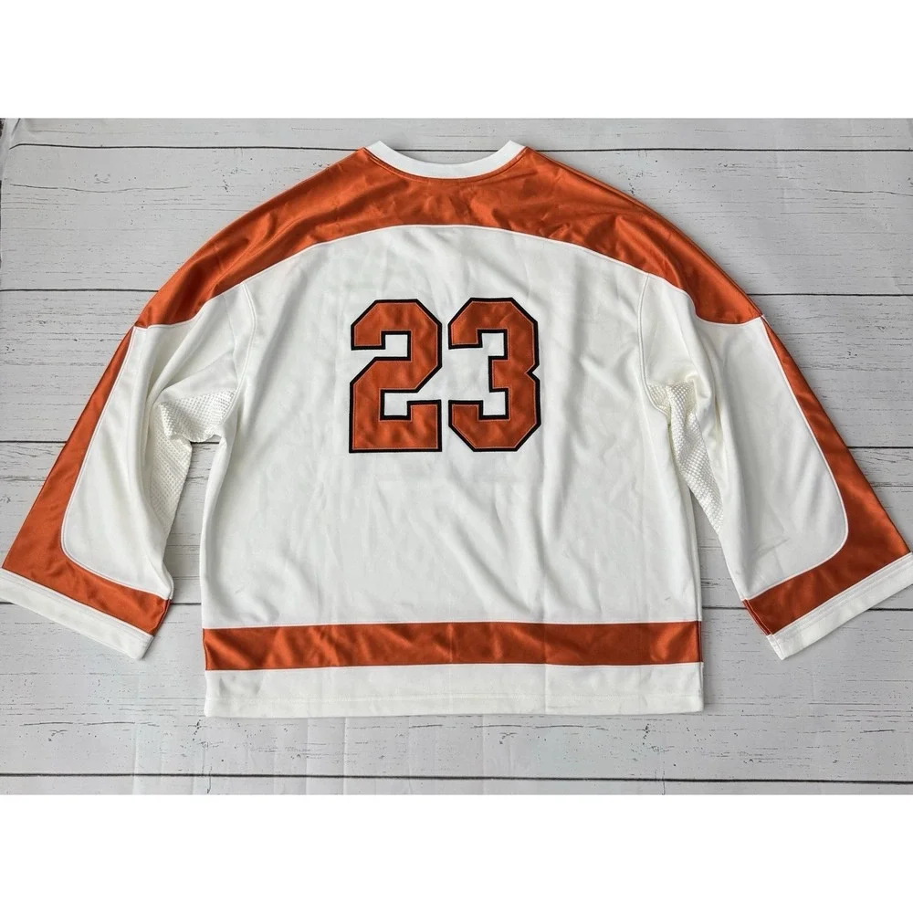 New Jordan Brooklyn Collegiate Hockey Jersey White Orange HV0109-133 Size Large